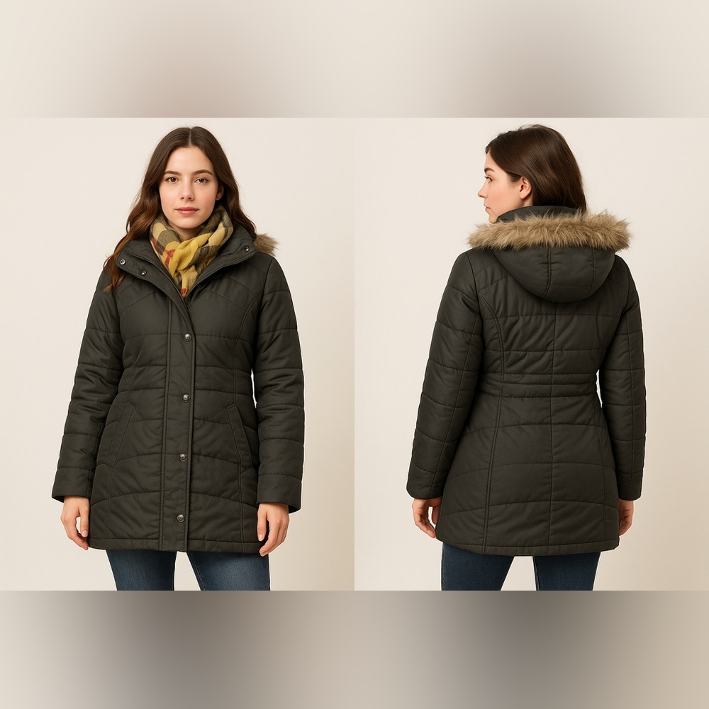 London Fog Brown‎ Down Blend Coat w/ Faux Fur Hood Sz.XS